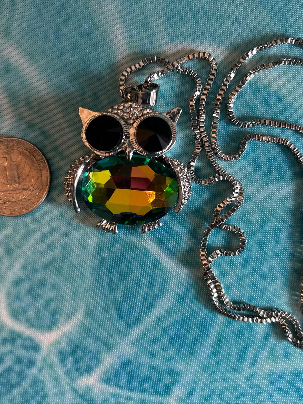 Private Label Silver Owl Pendant with Multicolor Iridescent Crystal Fl1
